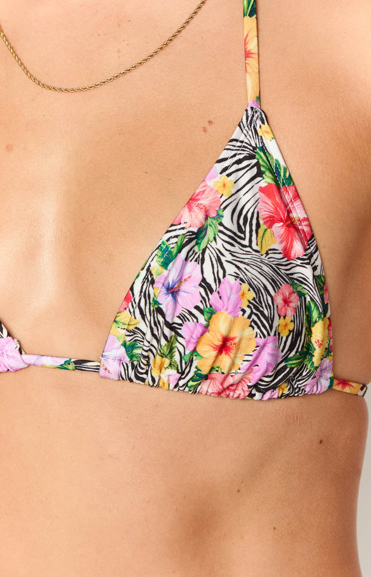 9.0 Swim Oceania White Zebra Floral Triangle Bikini Top