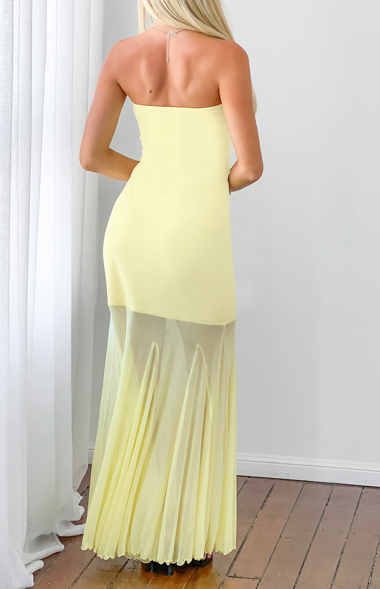 Adria Yellow Strapless Asymmetrical Formal Maxi Dress