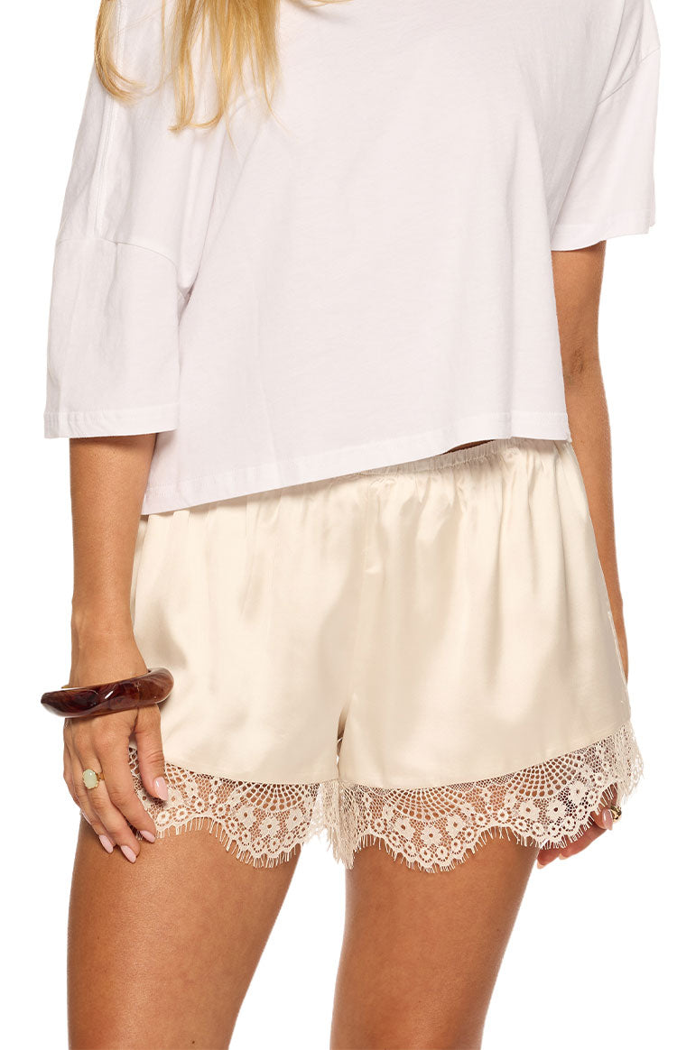 Agnes Cream Satin Lace Shorts
