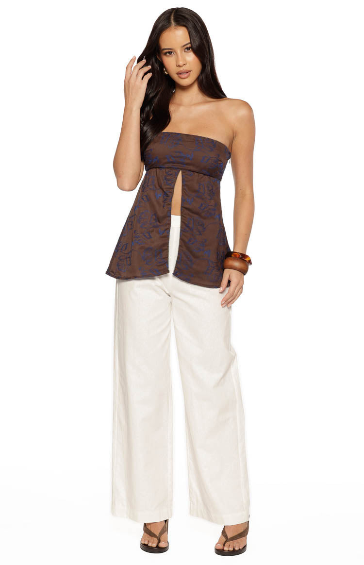 Ailany Brown Floral Strapless Longline Top