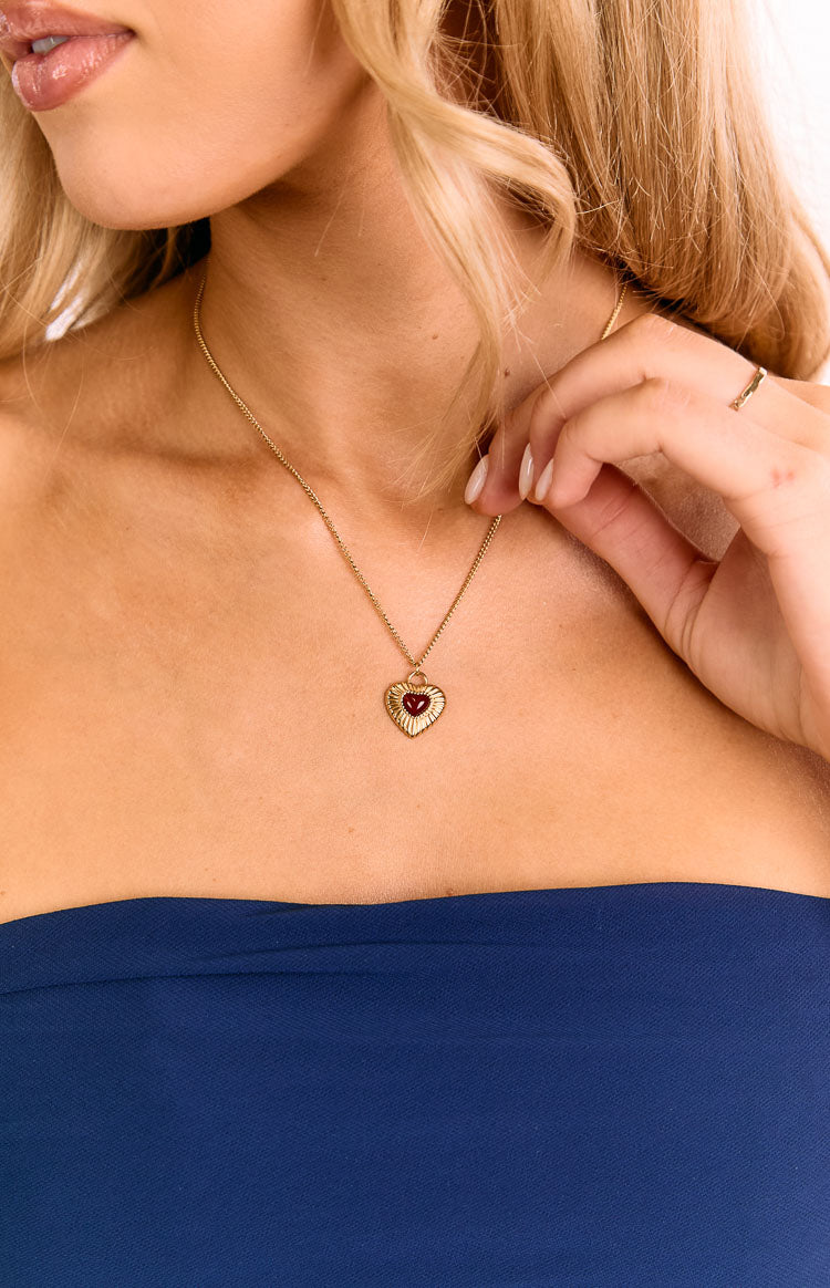 Almost Mine Gold Red Heart Pendant Necklace