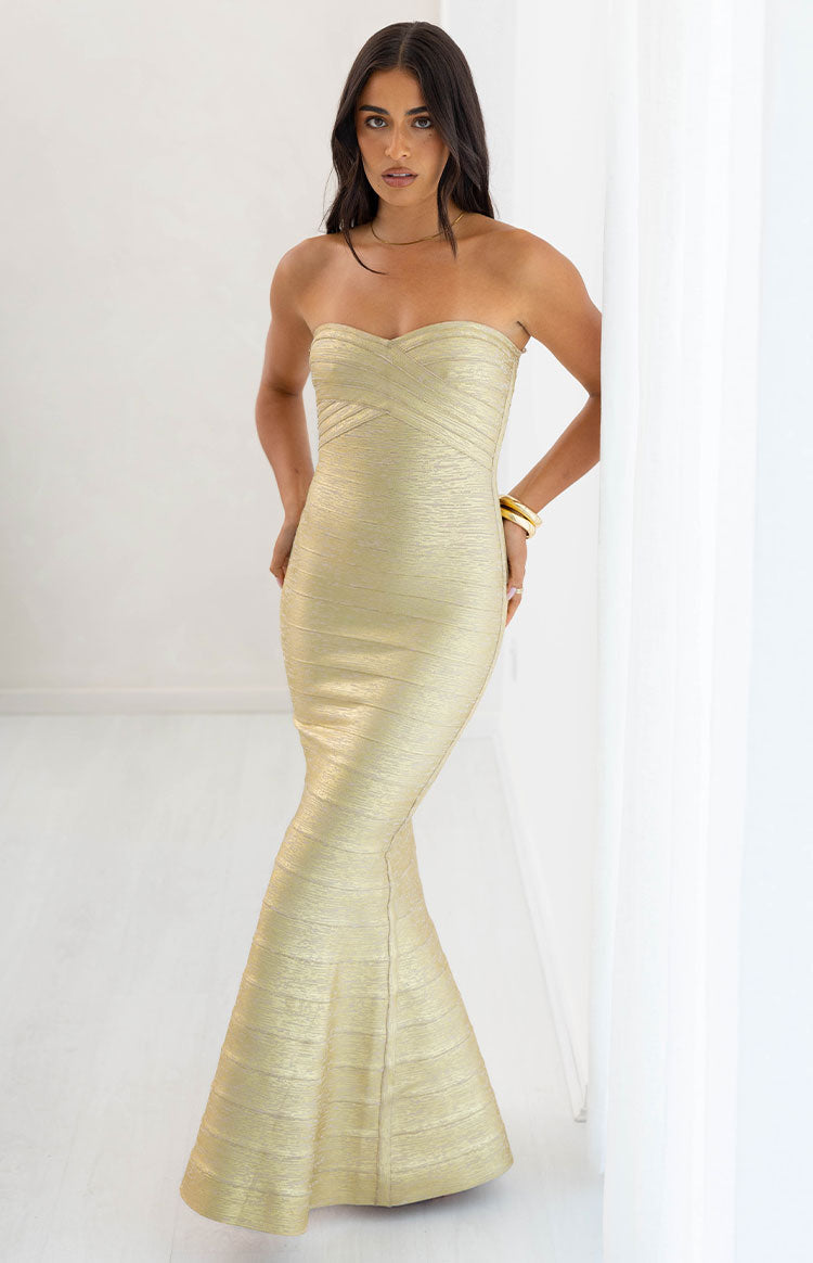 Amanda Gold Bandage Strapless Formal Maxi Dress
