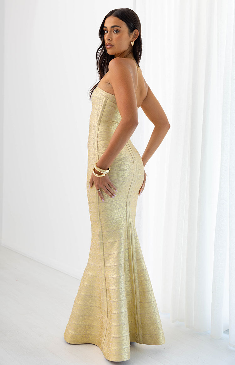 Amanda Gold Bandage Strapless Formal Maxi Dress