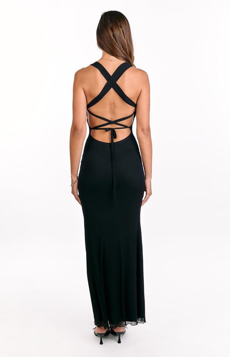 Amberley Black Mesh Formal Maxi Dress