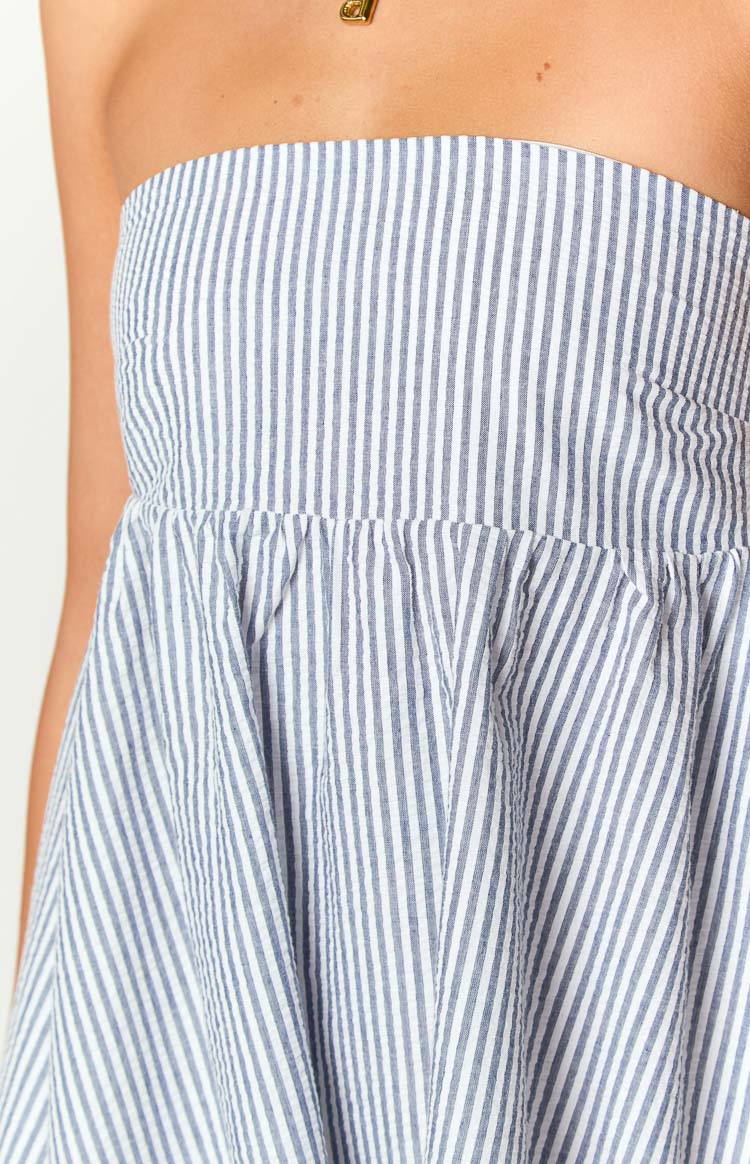 Anderson Blue Stripe Strapless Mini Dress