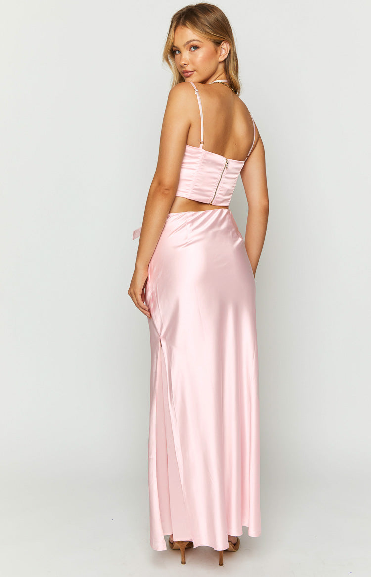 Azriel Pink Satin Bow Maxi Skirt