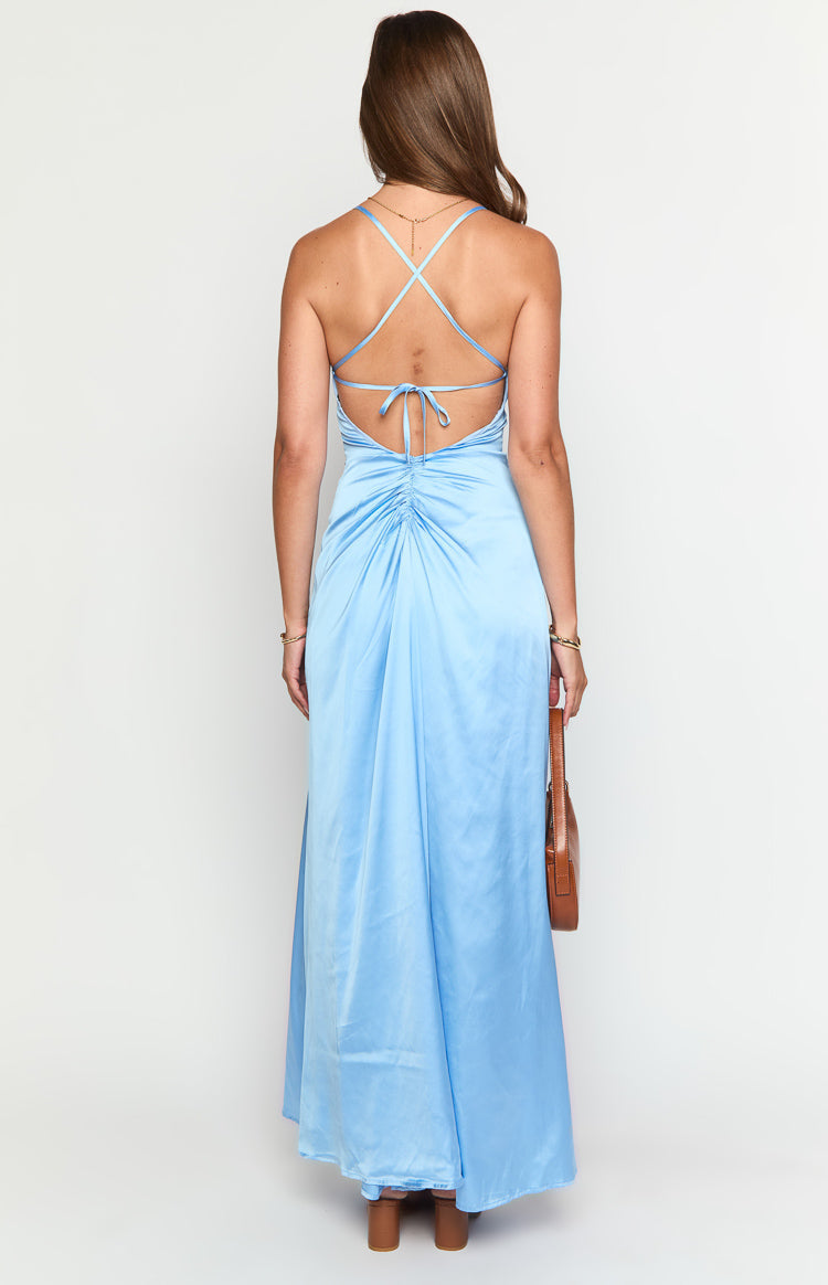Blaise Blue Satin Maxi Dress