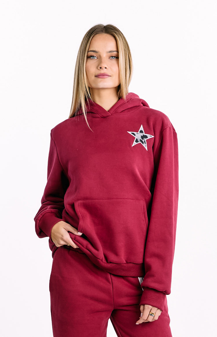 Beginning Burgundy Leopard Star Hoodie