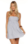 Berrie Blue Stripe Strapless Mini Dress