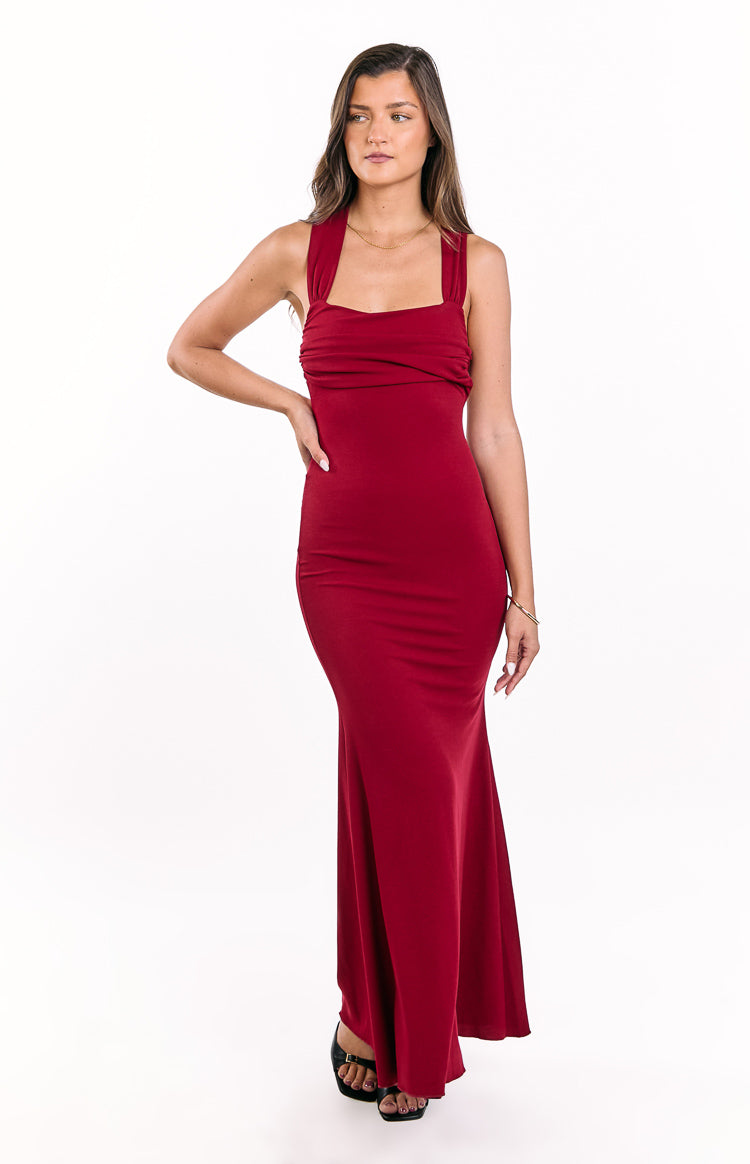 Beverley Wine Crepe Maxi Dress
