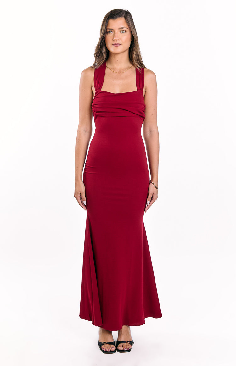 Beverley Wine Crepe Maxi Dress