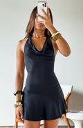 Billy Black Cowl Neck Mesh Mini Dress