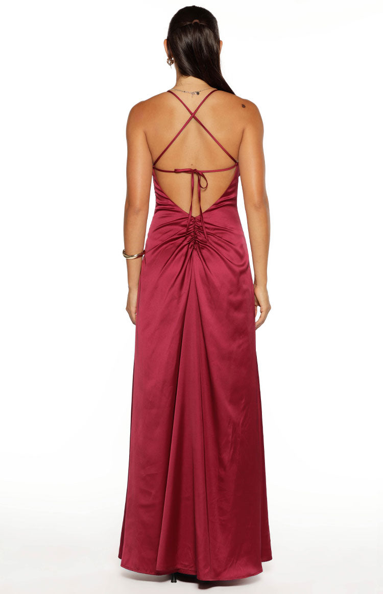 Blaise Burgundy Satin Maxi Dress