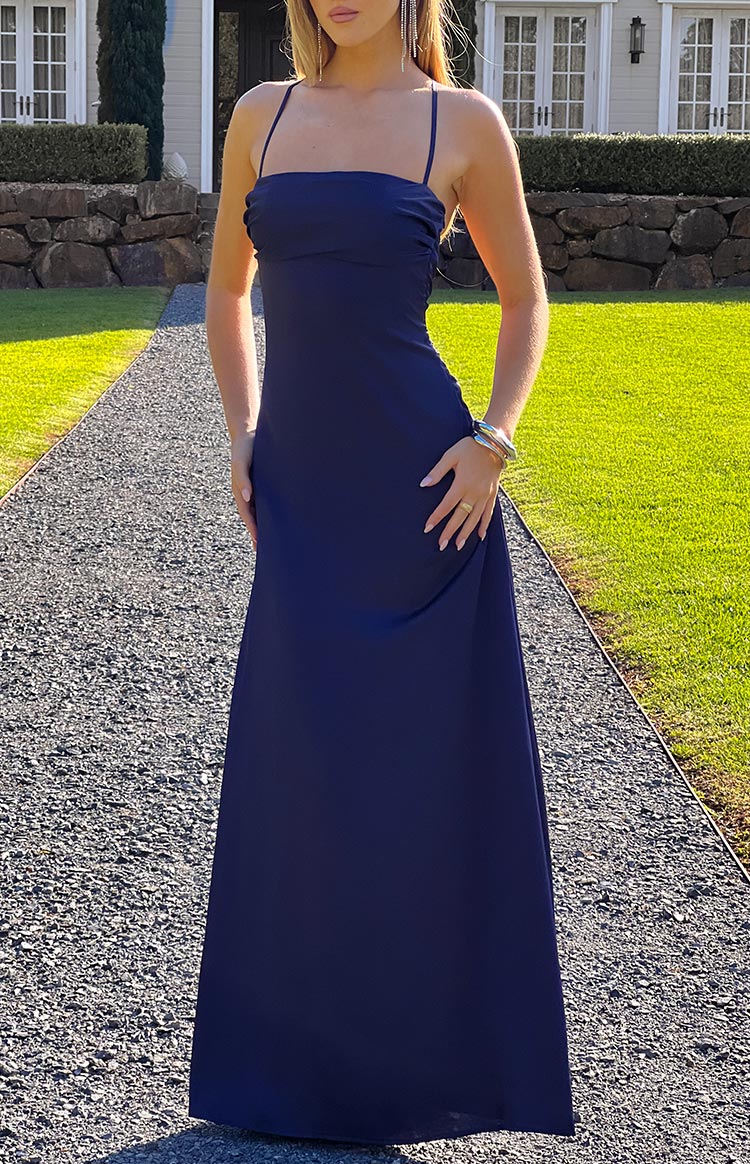 Blaise Navy Satin Maxi Dress