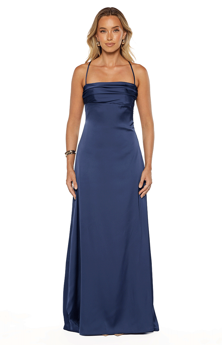 Blaise Navy Satin Maxi Dress