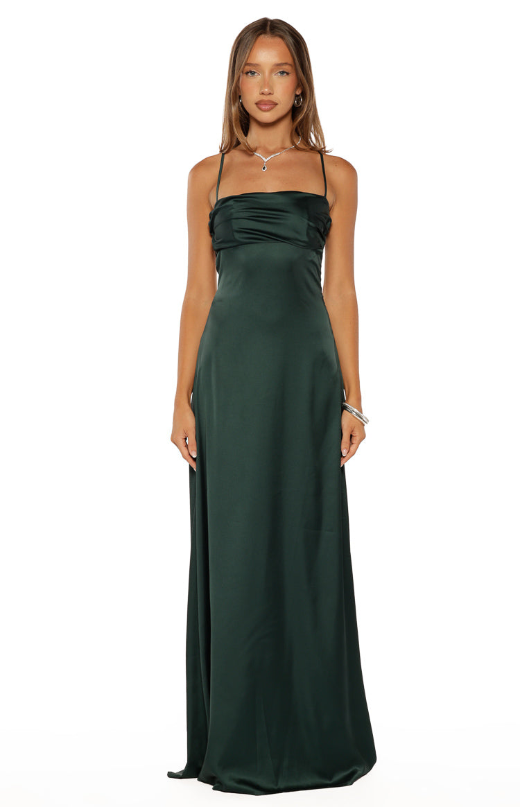 Blaise Emerald Satin Maxi Dress