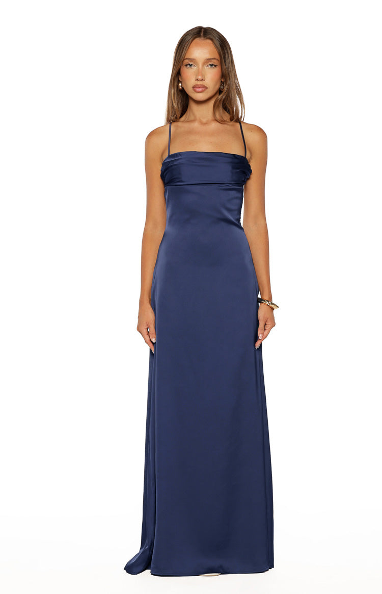 Blaise Navy Satin Maxi Dress
