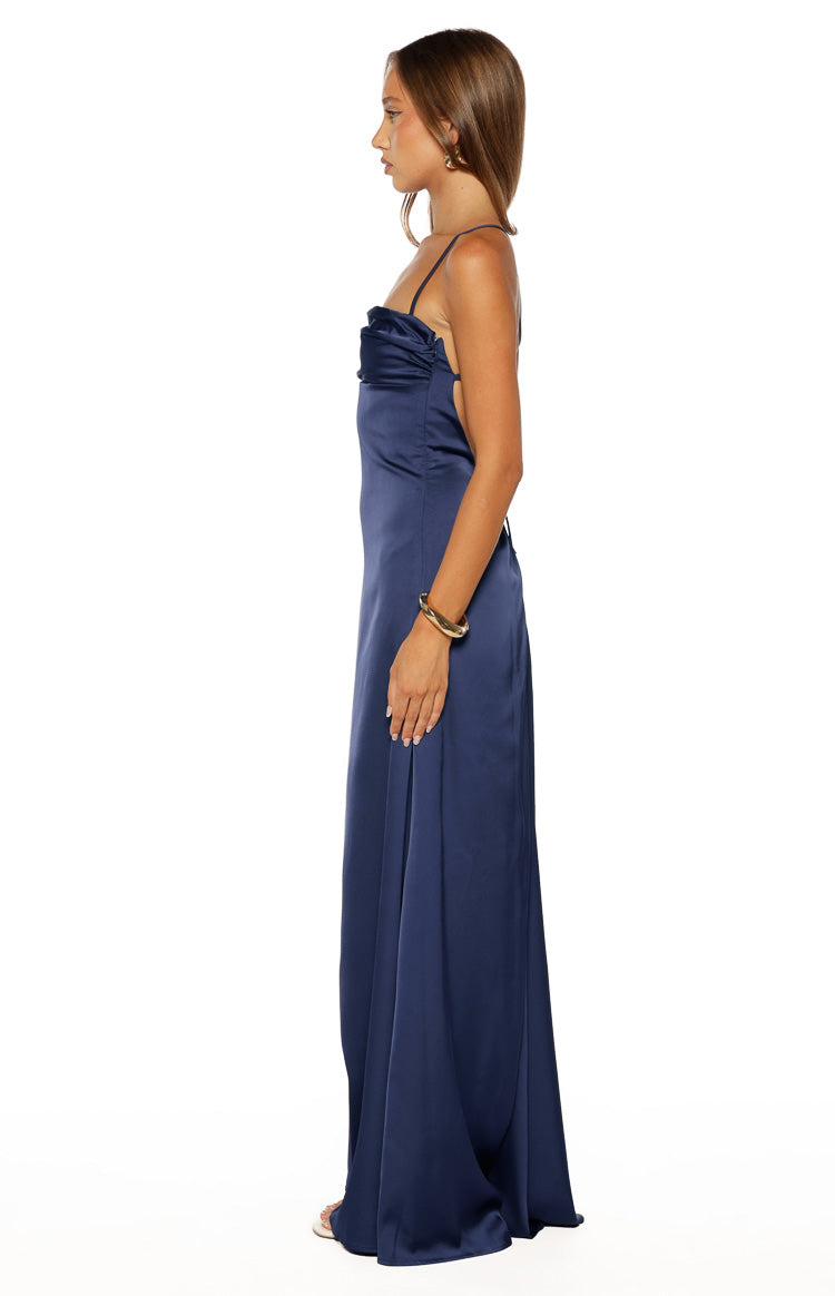 Blaise Navy Satin Maxi Dress