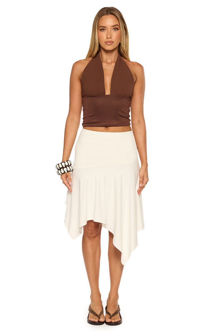 Brighton White Asymmetrical Midi Skirt
