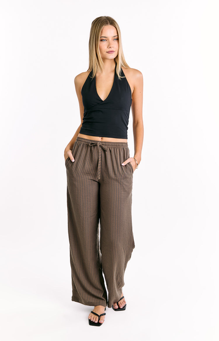 Avandi Brown Stripe Drawstring Waistband Pants