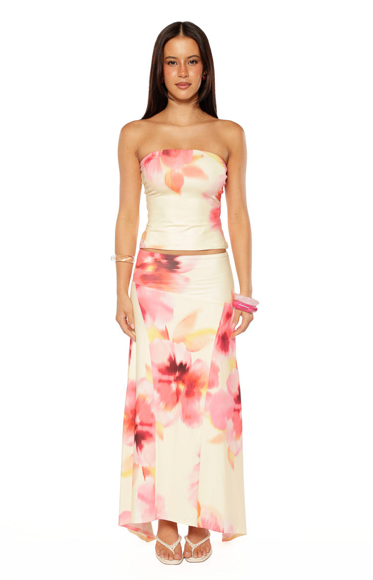 Candie Yellow and Pink Floral Print Tube Top