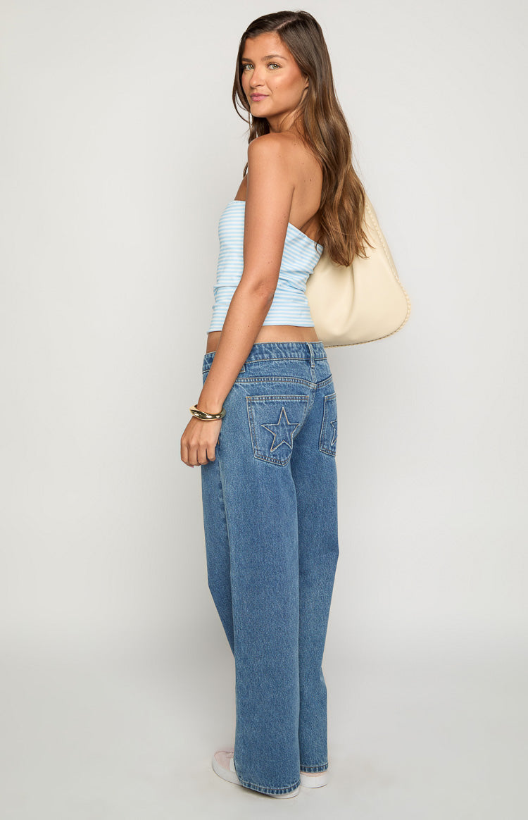 Clara Star Mid Wash Denim Low Rise Jeans