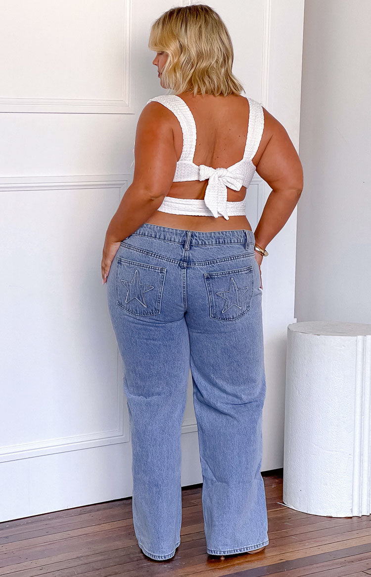 Clara Star Mid Wash Denim Low Rise Jeans