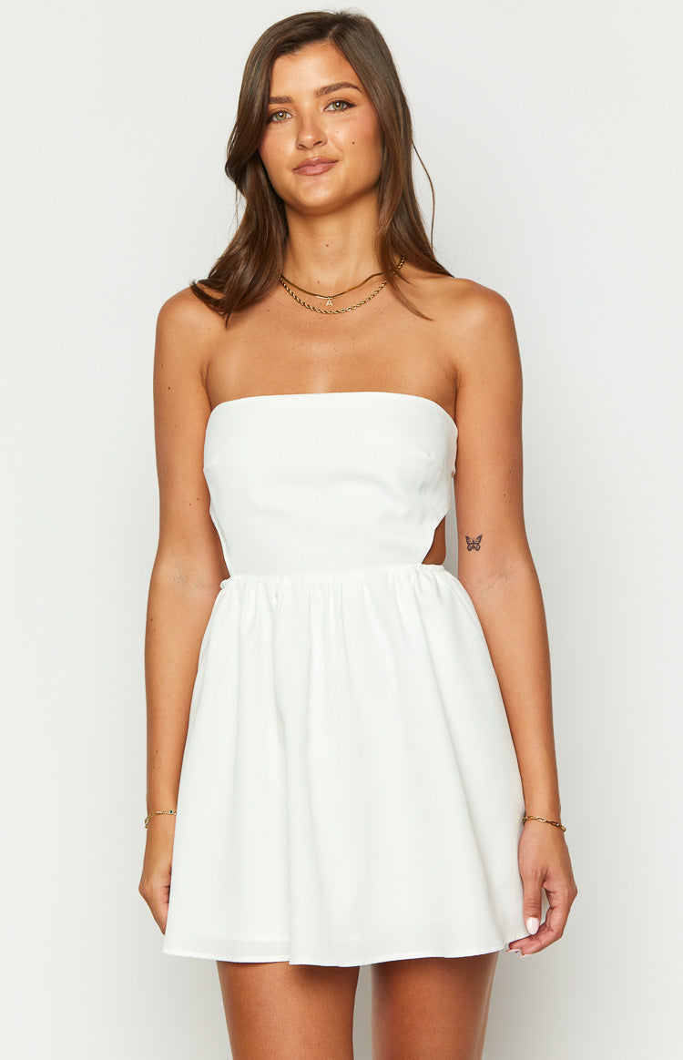 Cora White Tie Back Mini Dress