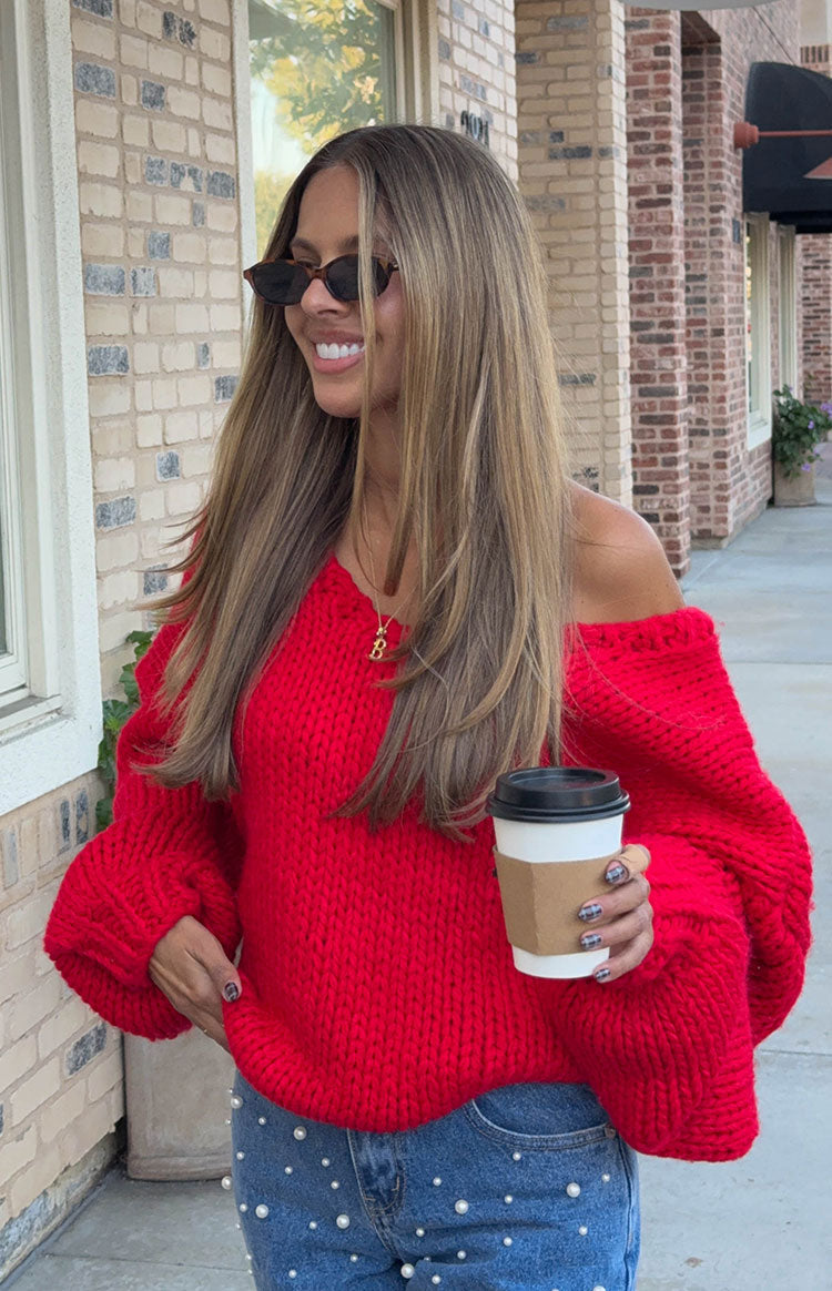 Delvey Red Chunky Knit Sweater