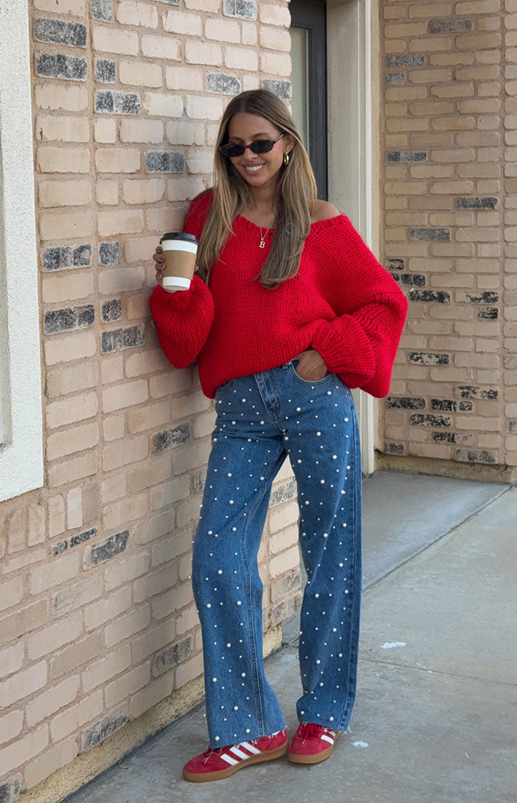 Delvey Red Chunky Knit Sweater