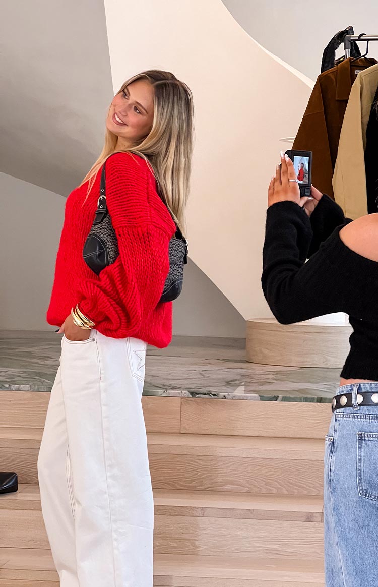 Delvey Red Chunky Knit Sweater