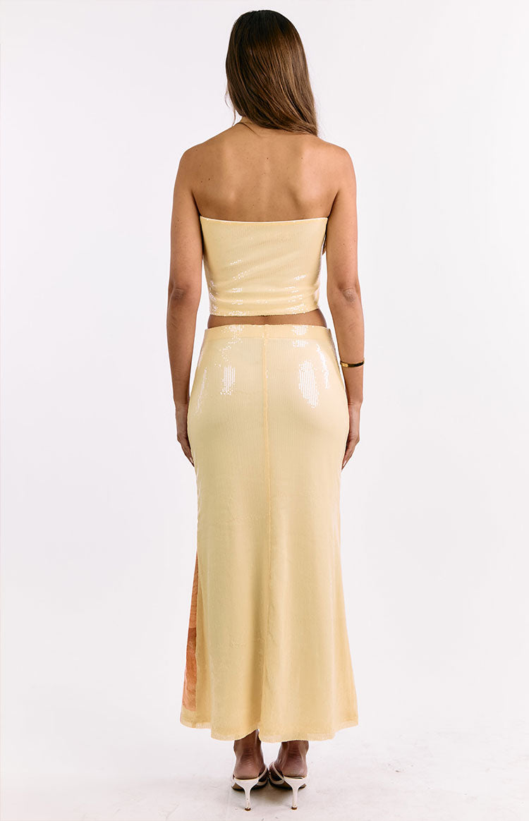 Denzel Yellow Floral Sequin Maxi Skirt
