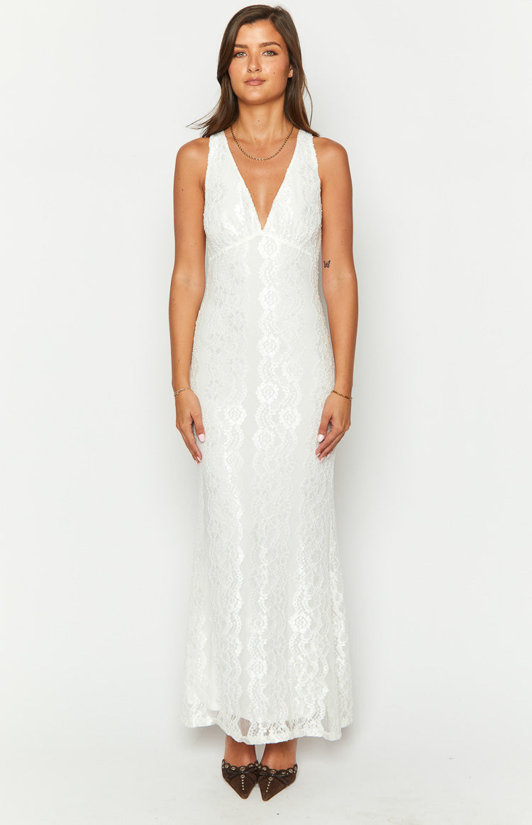 Farida White Lace Maxi Dress