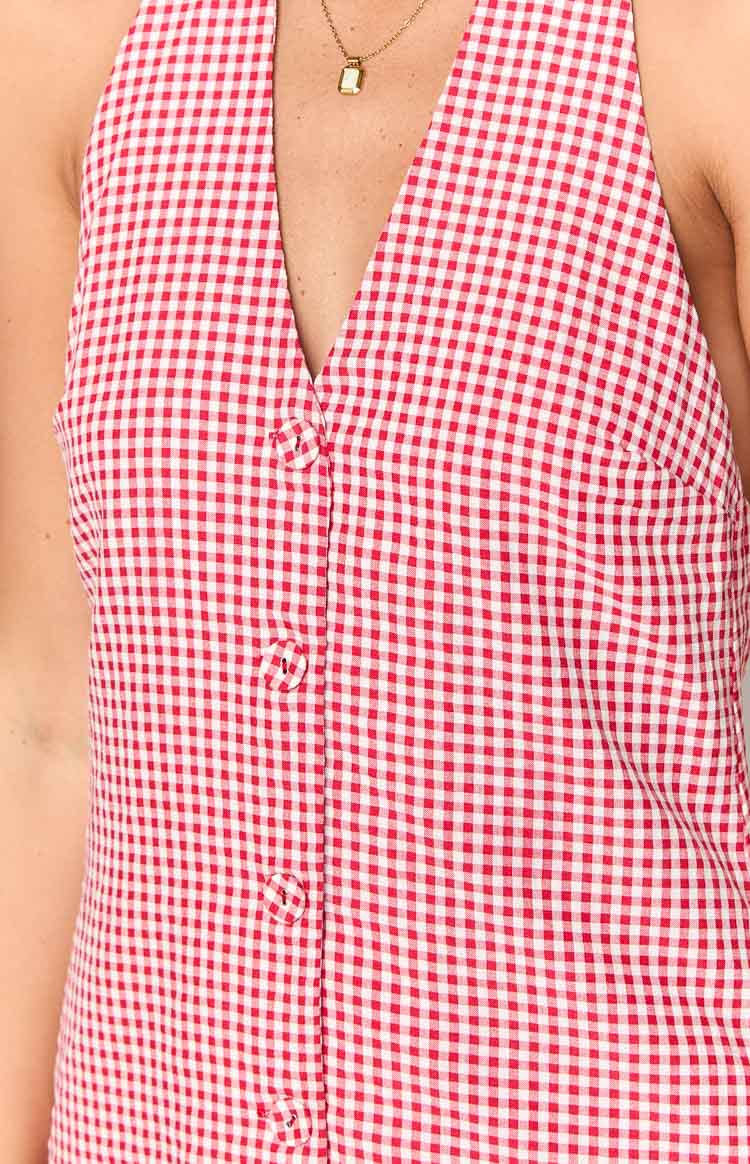 Felix Red Gingham Halter Mini Dress