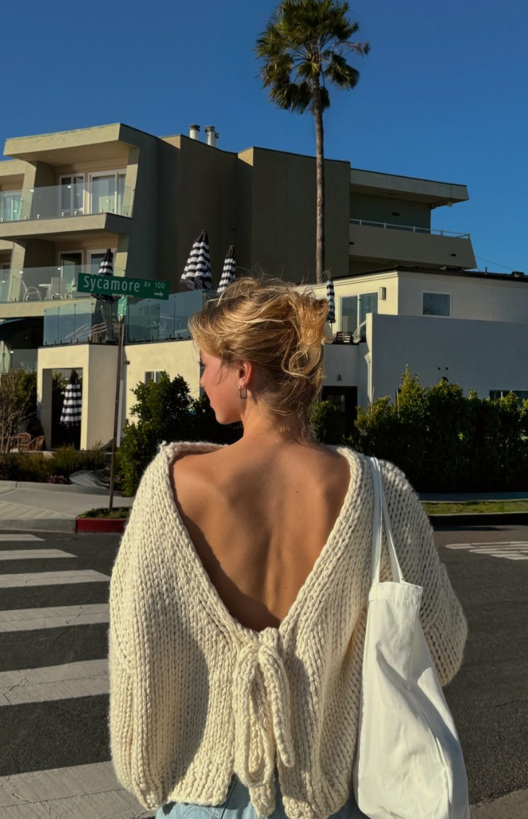 Holiday Cream Tie Up Knit Cardigan