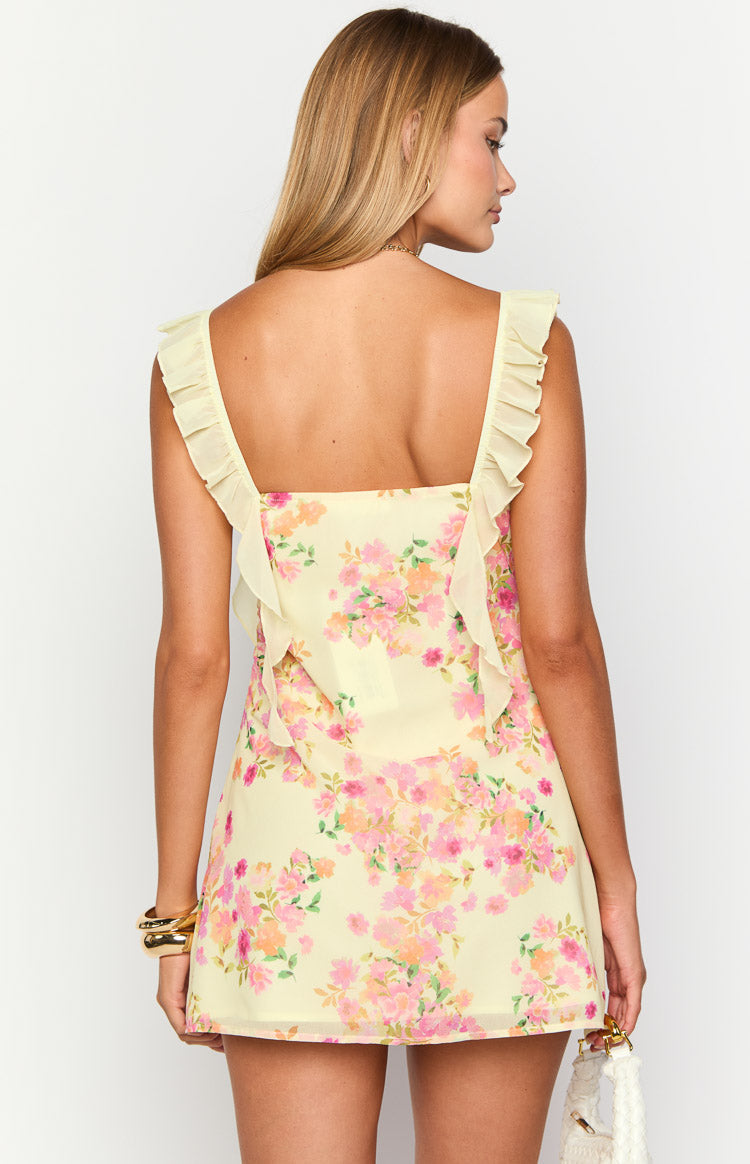 Joyce Yellow Bloom Chiffon Mini Dress