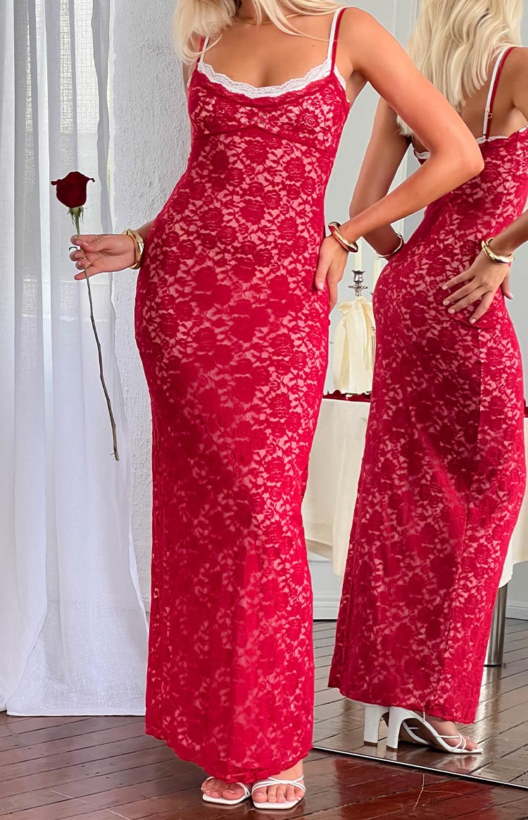 Kata Red Lace Maxi Dress