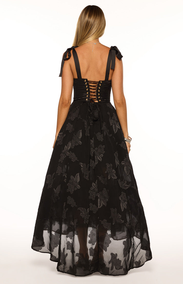 Lily Black Tie Shoulder Formal Maxi Dress
