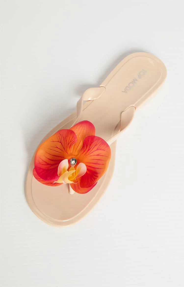 Love Me Not Tan Floral Thong Sandals