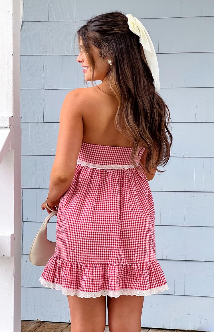 Maisie Red Gingham Strapless Mini Dress