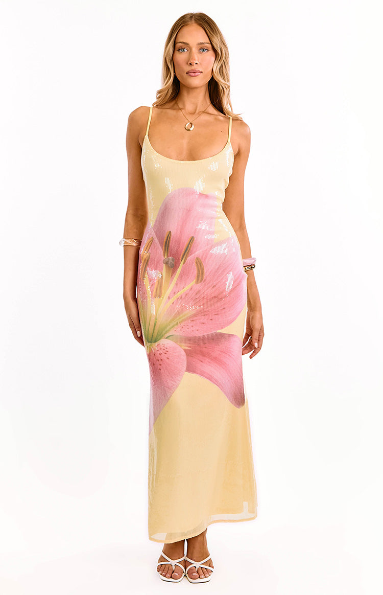 Marchelle Yellow Floral Sequin Maxi Dress