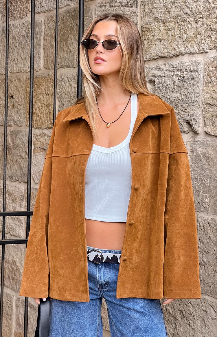 Suki Tan Suede Oversized Jacket