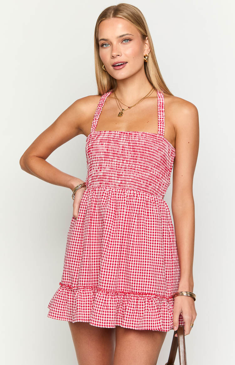 Oppolo Red Gingham Mini Dress