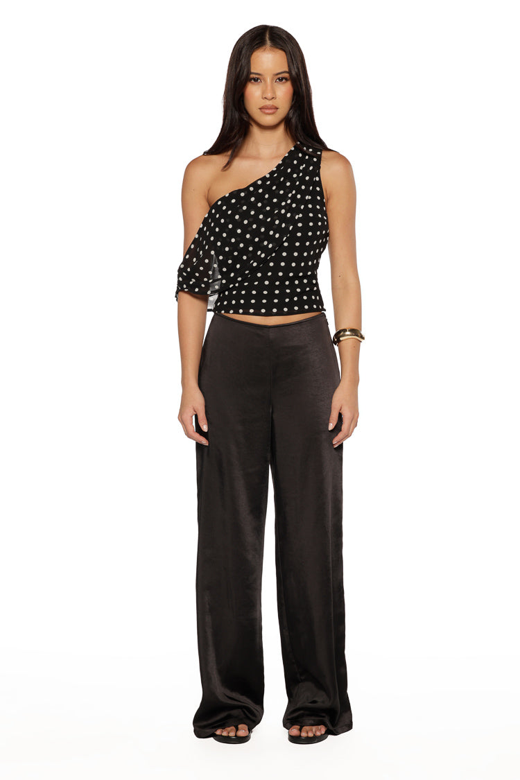Orla Black Satin Straight Leg Pants
