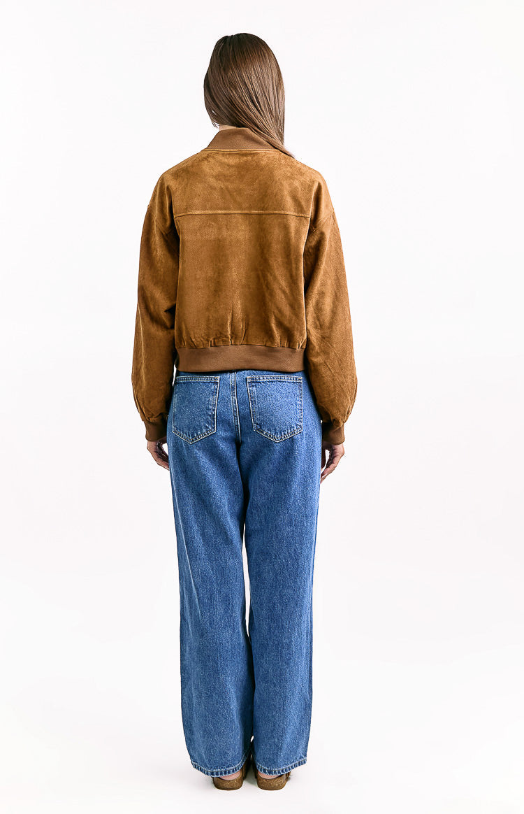 Rebecca Tan Cuffed Suedette Bomber Jacket