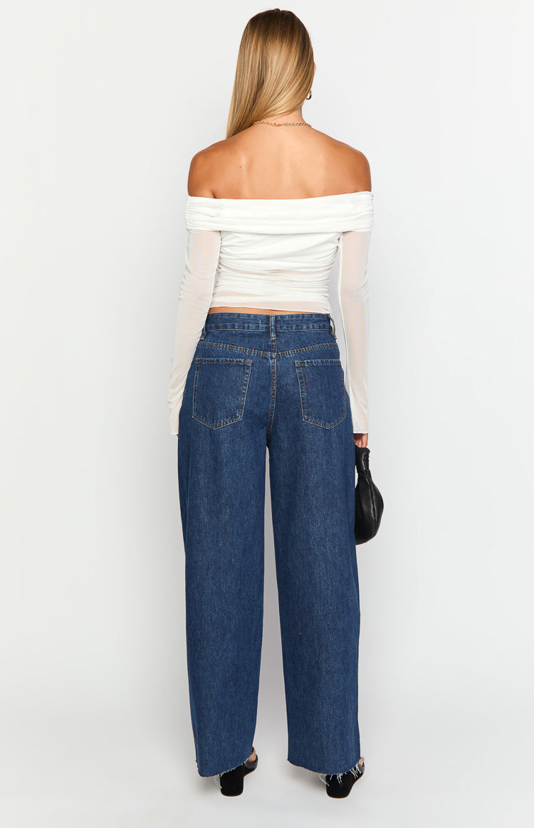 She's Yours Dark Wash Denim Wide Leg Boyfriend Jeans