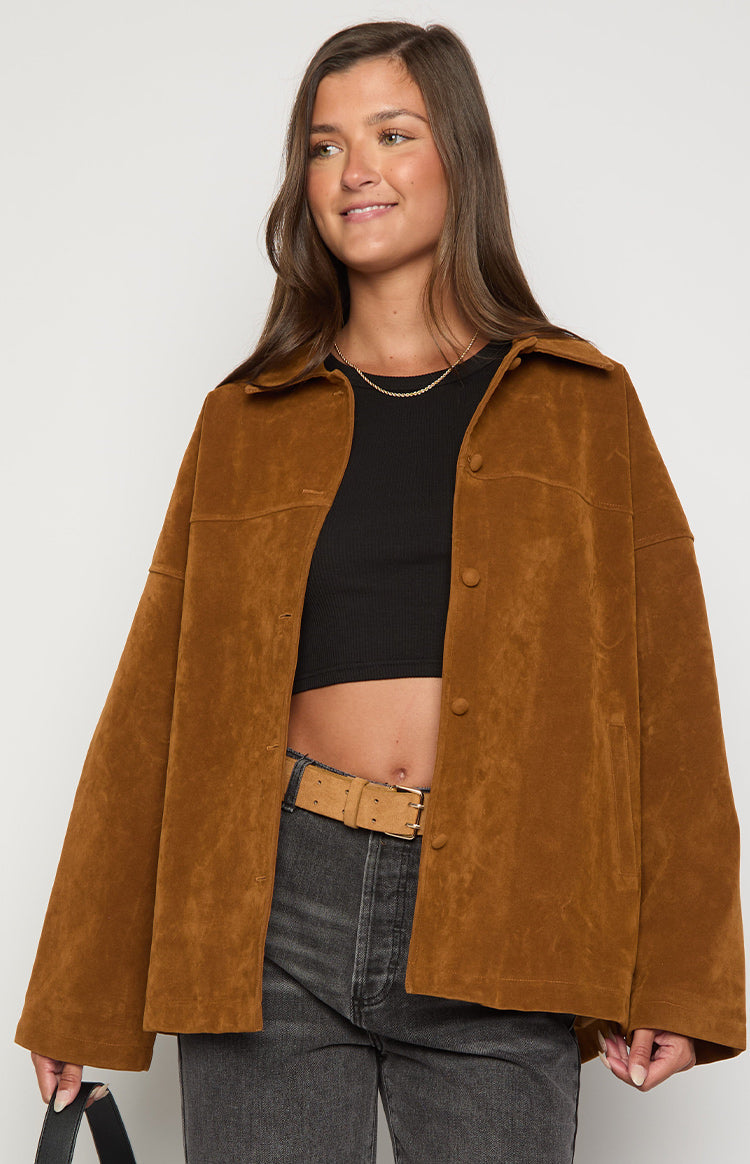 Suki Tan Suede Oversized Jacket