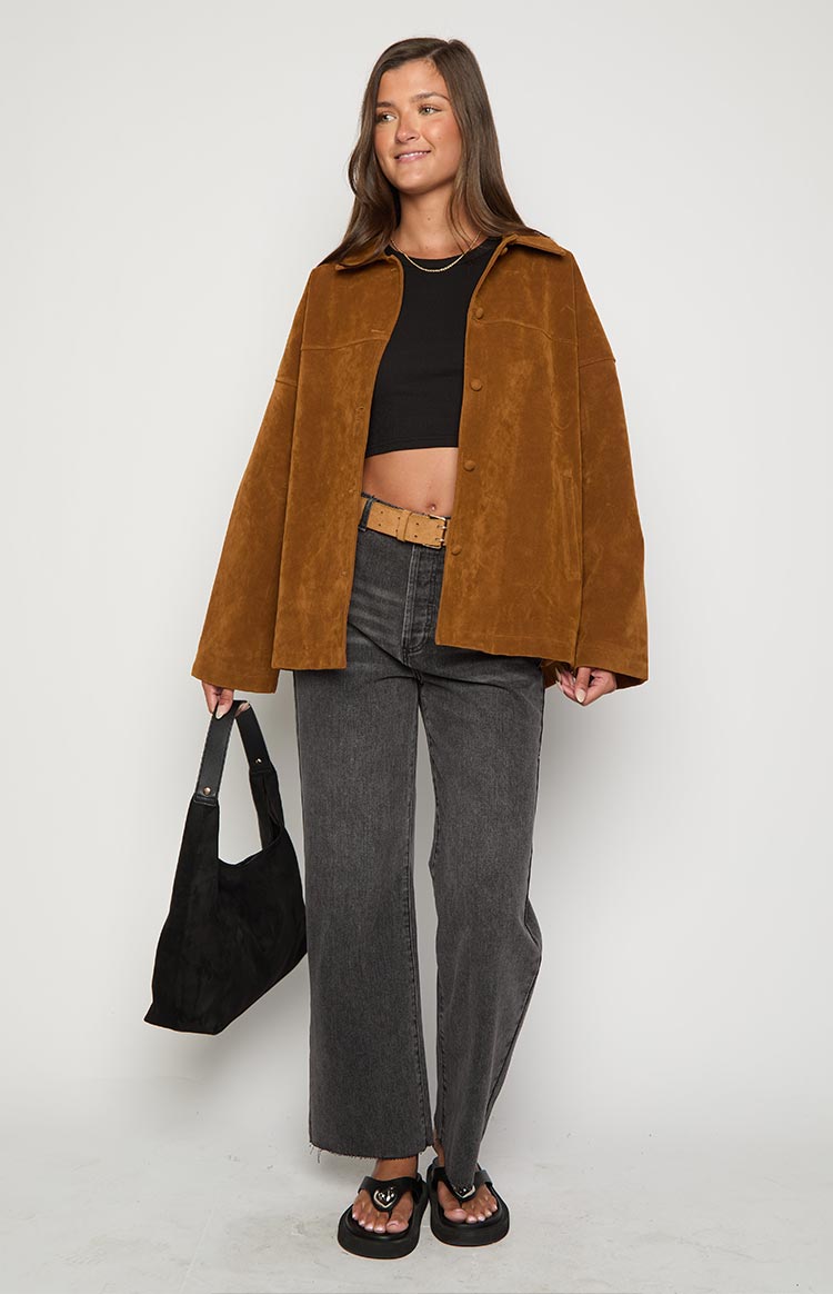 Suki Tan Suede Oversized Jacket