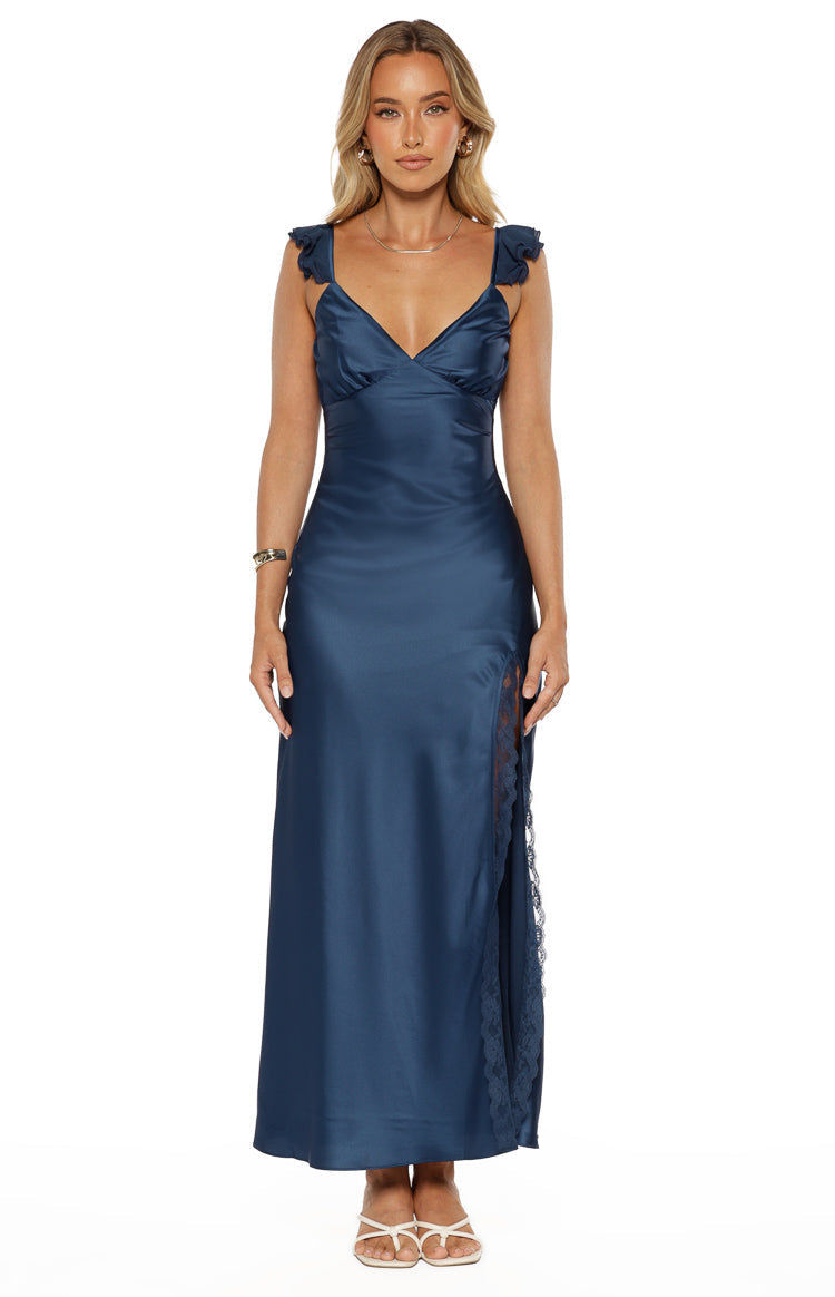 Wendy Navy Satin Maxi Dress