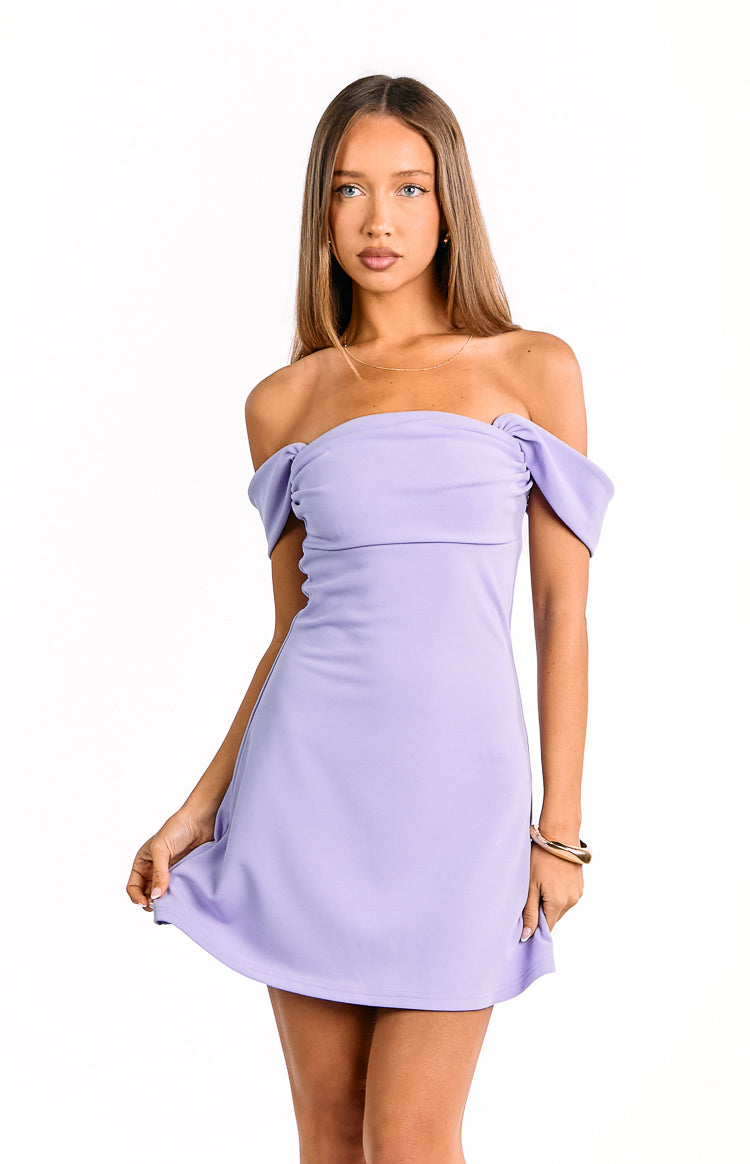 Zoella Lilac Off The Shoulder Crepe Mini Dress